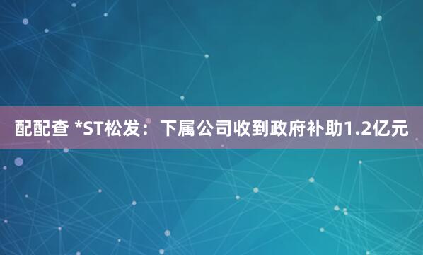 配配查 *ST松发：下属公司收到政府补助1.2亿元